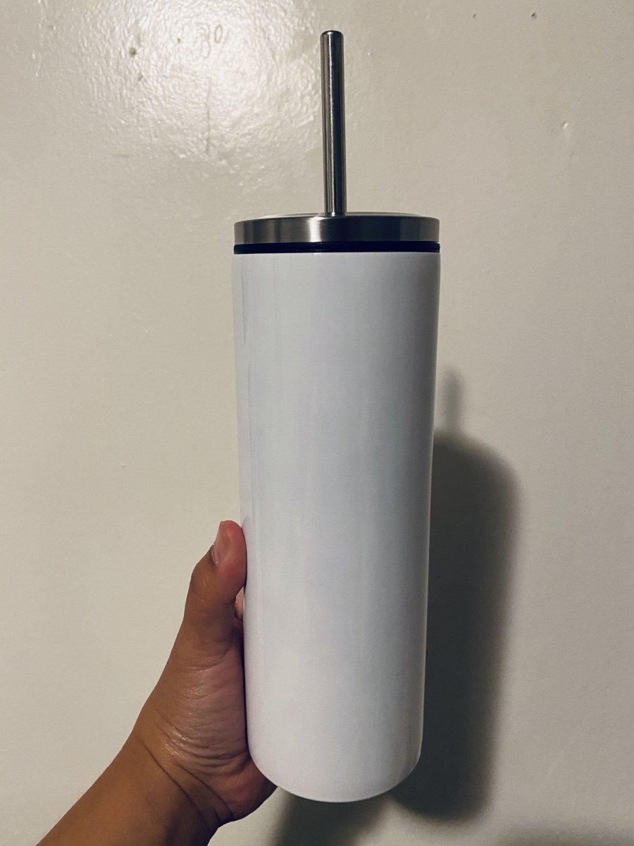 Sublimation Tumbler 20 oz White Straight with STAINLESS LID and Metal Straw - Inkfinitee Sublimation